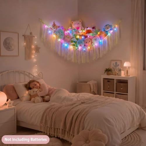 FIOBEE Stuffed Animals Net LED Light Toy Hammock for Kids Bedroom Storage - Image 4