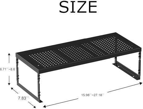 Adjustable Expandable Metal Storage Shelf, Standing Shelf Unit for Kitchen Cabinet Pantry Countertop, Space Saving Shelf Riser and Organizer(1 Pack/Black,Medium) - Image 3