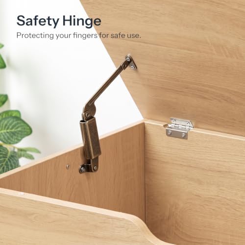 HOOBRO Storage Bench, 39.4” Retro Wooden Storage Chest with U-Shaped Cut-Out Pull, Safety Hinge, Supports 330 lb and Easy Assembly for Toy Box Organizer (Natural) NL771CW01G1 - Image 5