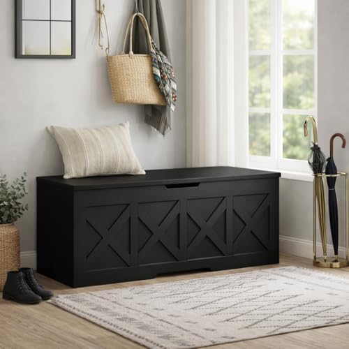 Homleke 47.2" Extra-Large Wooden Storage Chest, Farmhouse Storage Bench - Image 7