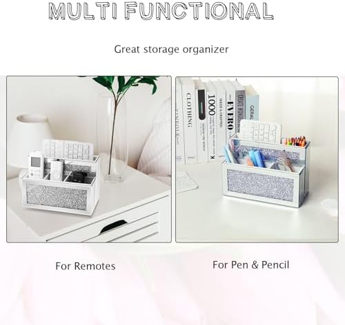 Mirrored Remote Control Holder, Crushed Diamond TV Remote Holder Wall Mount, Desk Organizers and Accessories for Phone, Pad, Pen and Pencil, Remote Caddy - Image 5