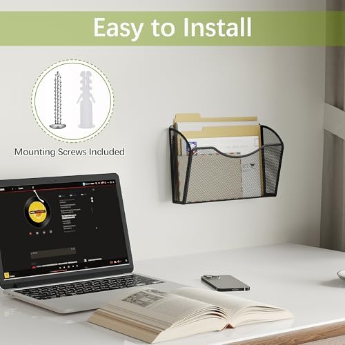EasyPAG Wall File Organizer, Metal Mesh Hanging File Folder Holder for Letter/A4 Size Folders, Vertical Wall Mount Mail Sorter for Office Paperwork, Classroom, Black - Image 5