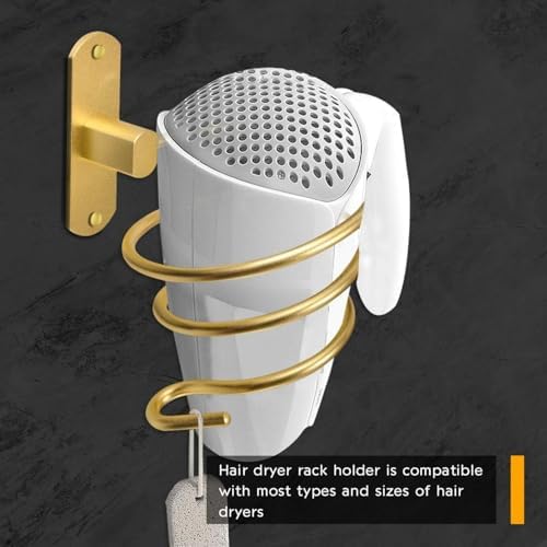 YWHWXB Hair Dryer Holder,Wall Mounted Spiral Hair Dryer Shelf,Bathroom Stainless Steel Hair Dryer Bracket,Self-Adhesive Hair Dryer Storage Rack (Gold) - Image 3