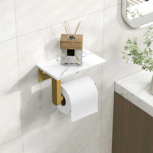 FORIOUS Toilet Paper Holder with Shelf, Natural Marble, Commercial - Image 2