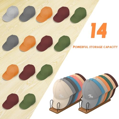 Hat Organizer for Baseball Caps 2 Pack, Premium Wood and Metal Design Hat Storage for Baseball Caps for 14Caps, Tabletop Hat Racks for Closet, Dresser, Entrance (2PCS, Walnut Color) - Image 4
