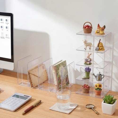 Lawei 4 Pack Acrylic File Sorter, 4-Section Clear Desktop File Folder Holder Organizer, Thick Office Storage Stand Rack for Book, Envelopes, Mail, Document, Notebook, Binder, Purse, Clutch Divider - Image 5