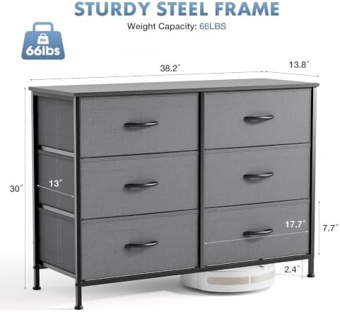 DUMOS 6 Drawer Dresser for Bedroom, Wide Storage Chest of Drawers Cabinet - Image 3