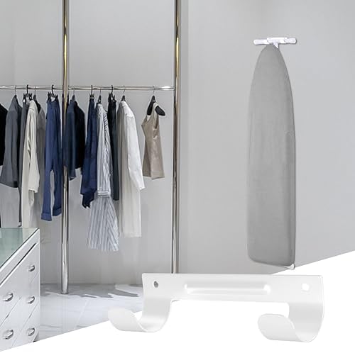 Ironing Board Holder Wall Mount, Ironing Board Hanger Organizer with Screws, Wall Rack for Y-Leg and T-Leg Ironing Boards, Laundry Room Storage Organizer,White - Image 4