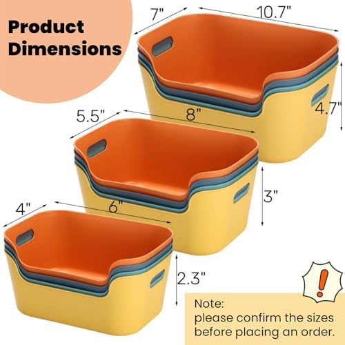 Tlence 12 Pack Colorful Plastic Storage Baskets, Classroom Organizer Bins with Built-in Handle, Open Cubby Storage Bins, Household Pantry Shelf Organization Containers for Office, 3 Sizes - Image 2