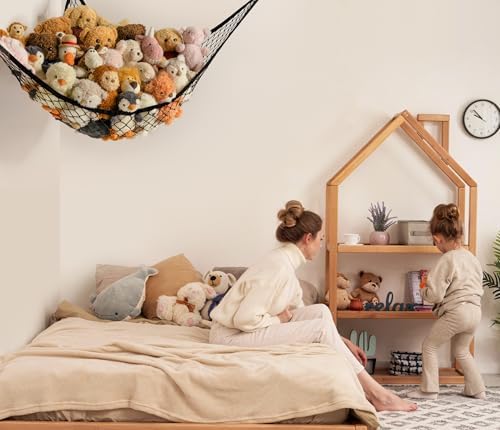 Stuffed Animal Storage Hammock Net Corner - Large Toy Hammock Net for Stuffed Animals Room Decor - Cute Stuff Animal Organizer Holder for Plush Plushie - Kids Baby Nursery Wall Bedroom Home Decor - Image 3