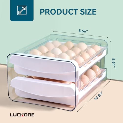 Luckore 2 Tier Egg Holder for Fridge Container for 40 Eggs with Drawer - Image 4