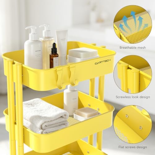 3 Tier Rolling Cart Metal Utility Cart with Lockable Wheels Home Office - Image 4