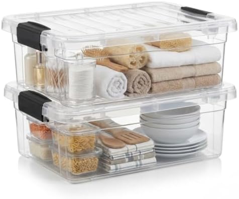 Superio 13.7 Quart Clear Plastic Storage Bin with Lid, Stackable Organizer Box, BPA-Free Storage Container for Home, Garage, School & Office, 2 Pack by Superio