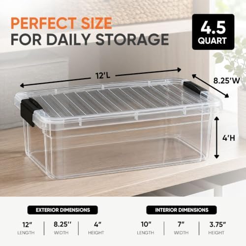 Superio 4.5 Quart Clear Plastic Storage Containers with Lids, Stackable Organizer Bins, BPA-Free Storage Boxes for Home, Office, Dorm & Classroom, 5 Pack - Image 3