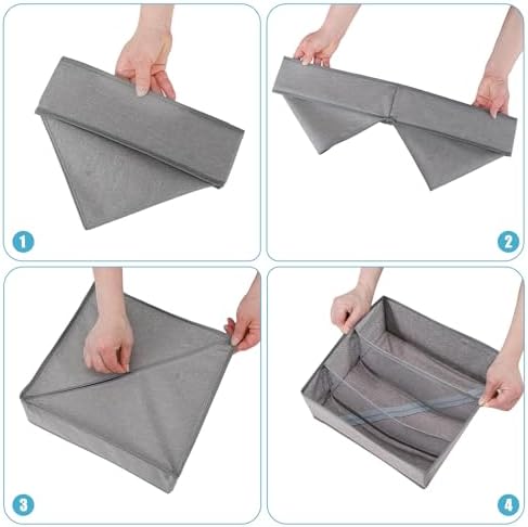 Bra Storage Drawers Organizer for Clothing Underwear Dresser Drawer Organizer Dividers Foldable Storage Cube Bins for Bra, Underwear,3 Pack （Grey） - Image 5