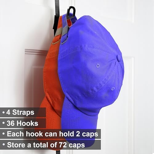 Over-The-Door Hat Organizer for Baseball Caps 2Pack, 4 Straps.Holds 72 caps - Image 3