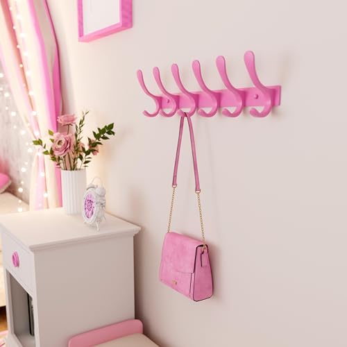 SKOLOO Coat Rack Wall Mounted - 6 Hooks, Heavy Duty, Stainless Steel, Metal Wall Hangers, Sturdy Coat Hooks for Hanging Coats, Jacket, Clothes, Hat, Pink - Image 6