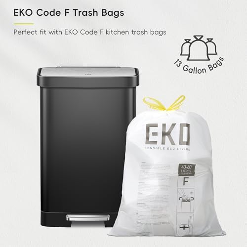 EKO Hudson 50 Liter/13.2 Gallon Kitchen Trash Can with Soft Close Lid, Stainless Steel Step Trash Can, Garbage Can with Rear Trash Bag Storage Compartment for Kitchen, Matte Black - Image 3