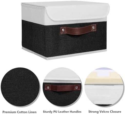 ANMINY Fabric Storage Box Bins with Lids, Black White, 10"x8"x7", 2 Pack - Image 3