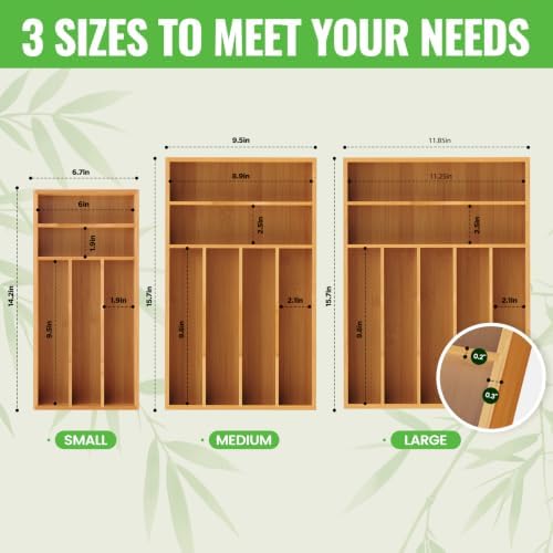 Bamboo Silverware Organizer, 12 Inch Bamboo Kitchen Drawer Cutlery Organizer, Utensil Holder, Flatware Organizer Tray (15.8"x11.9"x1.6") - Image 2