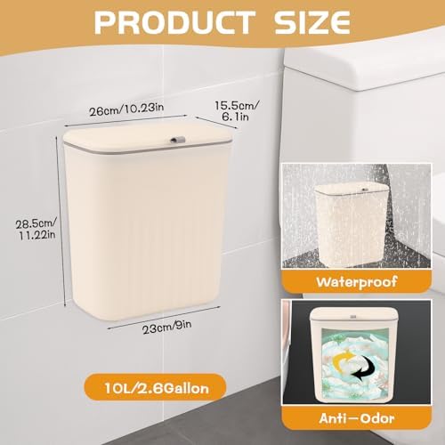 3 Pack Hanging Trash Can with Lid, Kitchen Compost Bin for Counter Top or Under Sink, Plastic Waste Basket Wall Mounted Garbage Can for Cupboard/Bathroom/Bedroom/Office/Camping (Cream) - Image 2