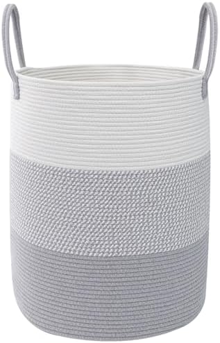 Large Laundry Hamper, Woven Rope Basket with Sturdy Handles- Grey by HZFTJOY