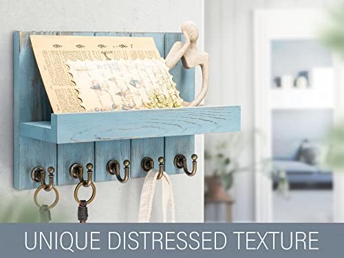 Rebee Vision Key Holder Wall Mount with Shelf for Entryway, Distressed Blue - Image 3