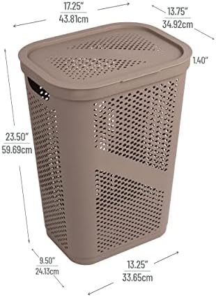Mind Reader 60L Slim Laundry Hamper, Clothes Basket, Lid, Ventilated, Plastic, Set of 2, Tan - Image 3