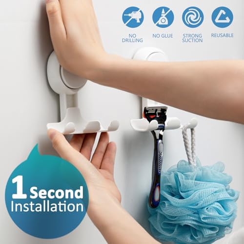 TAILI No Drill Powerful Suction Cup Razor Holder for Shower 2 Pack, White - Image 2