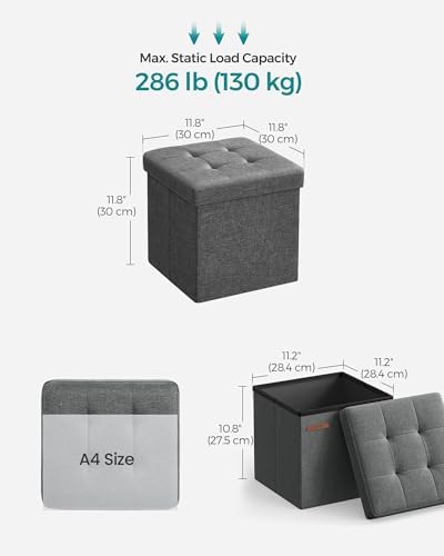 SONGMICS Small Folding Storage Ottoman, 11.8 x 11.8 x 11.8 in - Image 2