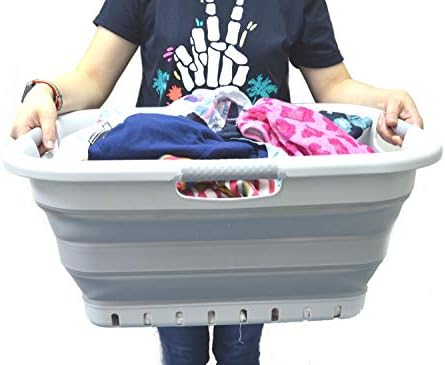 SAMMART 41L (10.8 gallon) Set of 2 Collapsible 3 Handled Plastic Laundry Basket-Foldable Pop Up Storage Container/Organizer-Space Saving Hamper/Basket (2, Grey/Grey) - Image 7