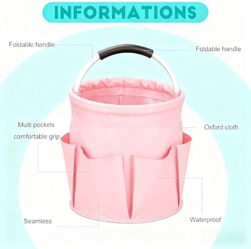 Cleaning Caddy for Cleaning Supplies,17L Cleaning Supply Caddy with Handle Foldable Cleaning Supplies Organizer Bucket Cleaning Products Organizers for Home, Garden (Light Pink) - Image 5