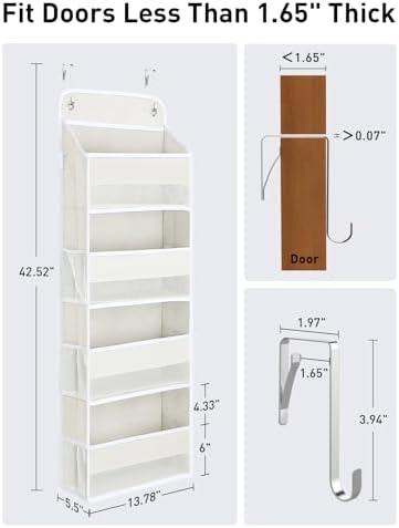 Yecaye Over the Door Organizer, 35.2lbs Load Toy Stuffed Animal Storage, Bathroom Organizers and Storage for Nursery Newborn Baby Essential Stuff Dorm Room Essentials, Cream White 4 Tier - Image 5