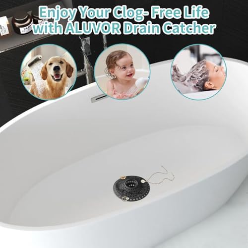 Aluvor Shower Hair Drain Catcher, Silicone Bathtub Drain Hair Catcher Strainer, All-in-one Tub Hair Catcher Drain Protector for 1.48'' to 1.76'' Regular Drains, 3PCS/Black - Image 3
