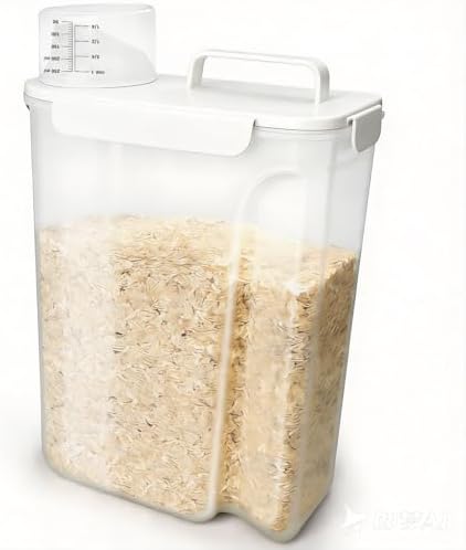 Komzon Rice Storage Containers, Airtight Cereal Containers Storage, with Pouring Spout Portable Handle for Flour, Pasta, Grain and Baking, Pet Dog Cat Bird Food Container 20lb White by Komzon