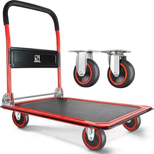 Wellmax Push Cart Dolly, Foldable Moving Platform Flat Cart, 330 lb, Red by Wellmax