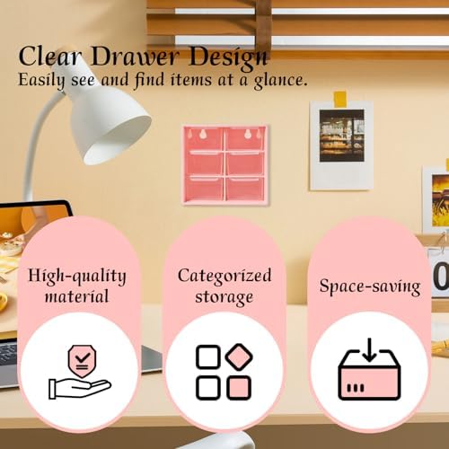 Small Mini Drawer Organizer for Desk, 6 Drawers, 4.7" x 4.7" x 3.8" Pink - Image 4