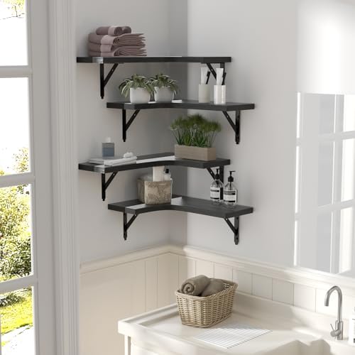 ROMGUAR CRAFT Corner Floating Shelves Wall Mounted Set of 4, Black - Image 6