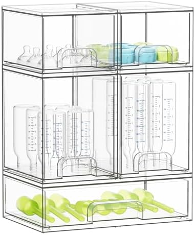 SpaceAid Bottle Storage Organizer Baby - Acrylic Bottles Station Organizer Container, Stackable Clear Drawers for Countertop, Vanity, Bathroom, Cabinet, Pantry Organization, 5 Pack, 2S2M1L, 15.4"H by SpaceAid