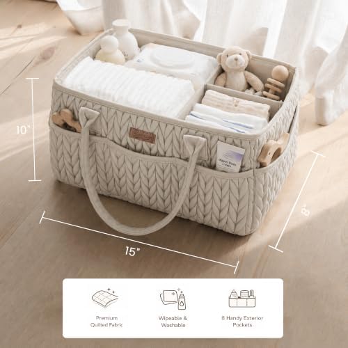Konssy Baby Diaper Caddy Organizer, Braided Quilted Design with PU Handles - Image 5