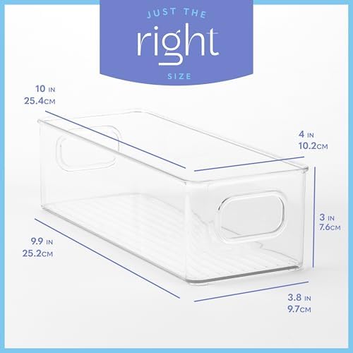 Plastic Food Storage Clear Container Bin with Handles for Organizing Kitchen, Pantry, Refrigerator, Freezer, Pantry, Cabinet, Closet, Bathroom. 10"X4"3" - Image 3