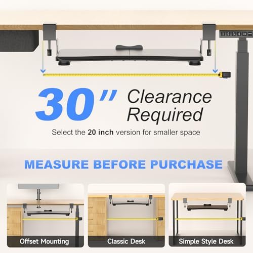 suptek Keyboard Tray Under Desk Pull Out with C Clamp Mount, Computer Keyboard & Mouse Tray, 25.6 (30 Including Clamps) x 11.8 inch Slide-Out Platform Computer Drawer for Typing, Black, DSF1 - Image 2