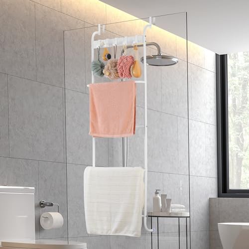 Over The Door Towel Rack 5 Tier Over The Door Towel Bar for Bathroom Towel Holder Over Door Hanger with Hooks Large Metal Towel Blanket for Bedroom Dorm Door (White) - Image 5