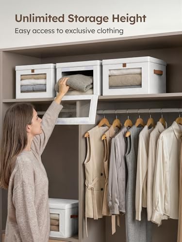 Homsorout Medium Fabric Storage Bins - Closet Shelf Organizer with Open Window, 6 Pack Closet Baskets for Shelves, Stackable Decorative Boxes for Home, Dorm, White, 13.7" x 9.8” x 9.8" - Image 3