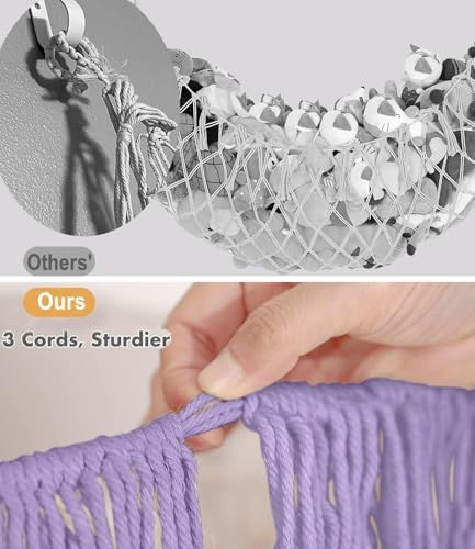 Extra Large Stuffed Animal Net Hammock - [56'' Long/Handwoven Macrame/Lavender] Hammock Storage for Flat Wall, Hardware Included - Image 5