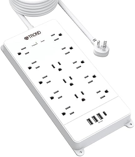 TROND Surge Protector Power Strip 15ft Cord, 4000J, 4 USB, ETL Listed,White by TRONDOfficial