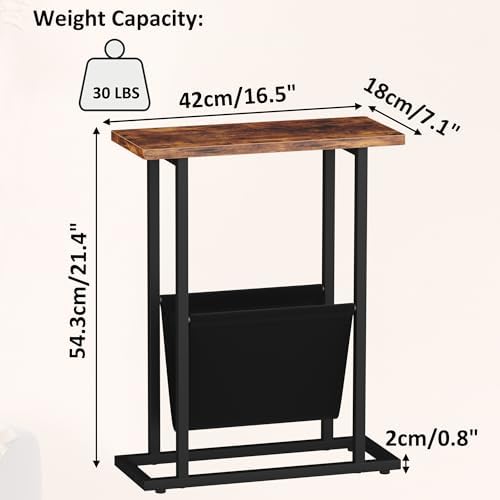 Yusong Narrow Side Table for Small Spaces, Small End Table with Magazine Holder, Skinny Slim Little Thin Table for Living Room, Bedroom, Sofa, Rustic Brown - Image 3