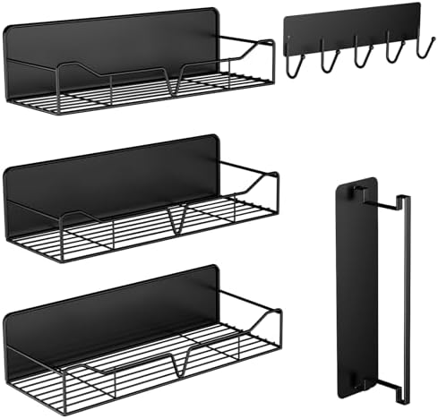 Magnetic Shelves for Washing Machine & Fridge Utentils Rack 5 Pack- Metal Heavy Duty Magnetic Shelf Magnetic Laundry Organizer with Hooks and Towel Holder for Magnetic Laundry Room Storage (Black) by Unknown