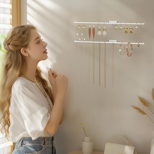 Wall Hanging Jewelry Organizer 12.6", Screw Included, White 2-Pack - Image 5
