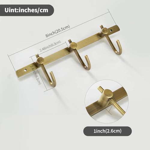 WINCASE Antique Brass Towel Hook Rack, Brushed Wall Hooks with 3 Hooks - Rustic Bath Coat Hook Holders - Image 3